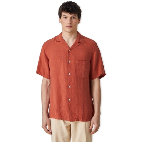 Abbigliamento Uomo Camicie maniche lunghe Portuguese Flannel Linen Camp Collar Shirt - Terracota Rosso