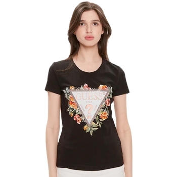 Abbigliamento Donna T-shirt maniche corte Guess flowers Nero