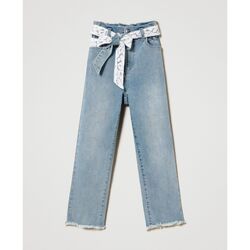 Abbigliamento Bambina Jeans Twin Set Jeans con cintura in pizzo 241GJ2053 Blu