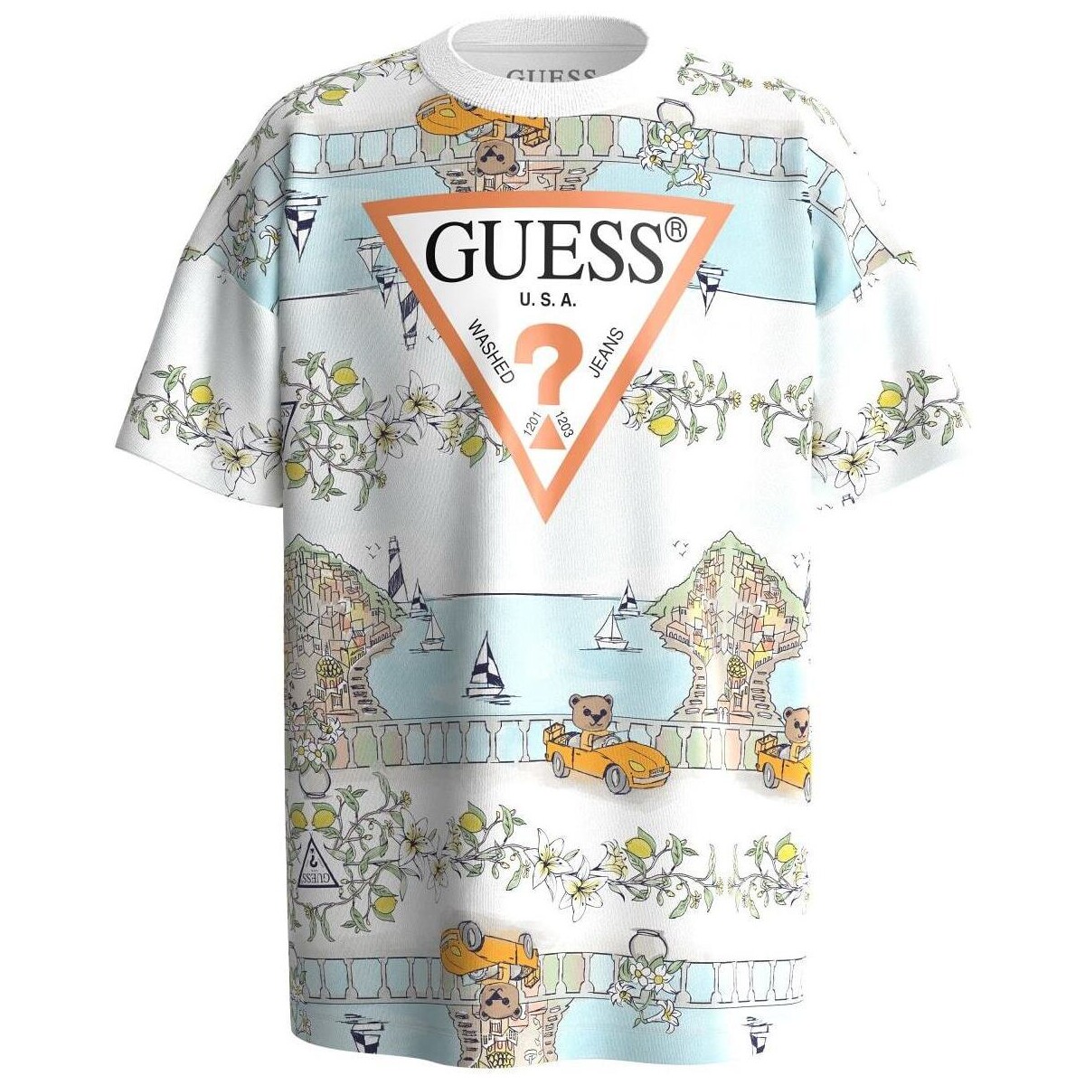 Abbigliamento Bambino T-shirt maniche corte Guess con stampe colorate e logo  N4GI23K8HM3 Bianco
