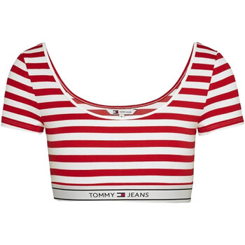 Abbigliamento Donna Top / T-shirt senza maniche Tommy Jeans TJW ULTR CRP LOGO TAPING TOP Rosso