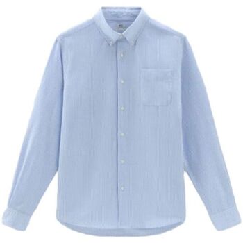 Abbigliamento Uomo Camicie maniche lunghe Woolrich Camicia Botton Down Linen Uomo Alaskan Blue Stripe Blu