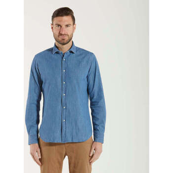 Abbigliamento Uomo Camicie maniche lunghe Xacus camicia taylor fit in cotone denim jeans Blu