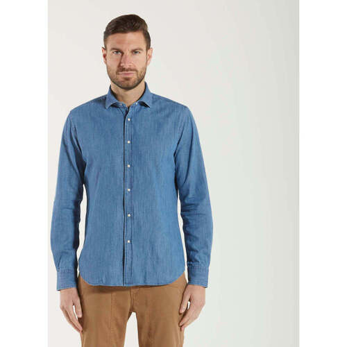 Abbigliamento Uomo Camicie maniche lunghe Xacus camicia taylor fit in cotone denim jeans Blu
