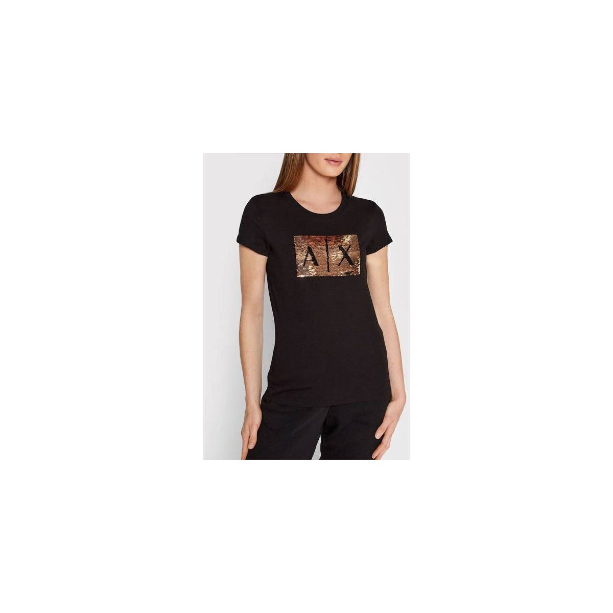 Abbigliamento Donna T-shirt maniche corte EAX T-shirt donna  con paillettes Nero
