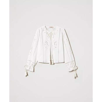 Abbigliamento Donna Giacche / Blazer Twin Set GIACCA IN MUSSOLA CON RICAMI Bianco