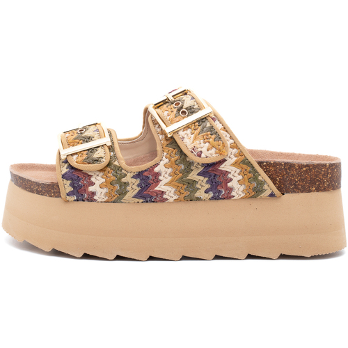 Scarpe Donna Sandali Colors of California Platform Sandal In Raffia Marrone