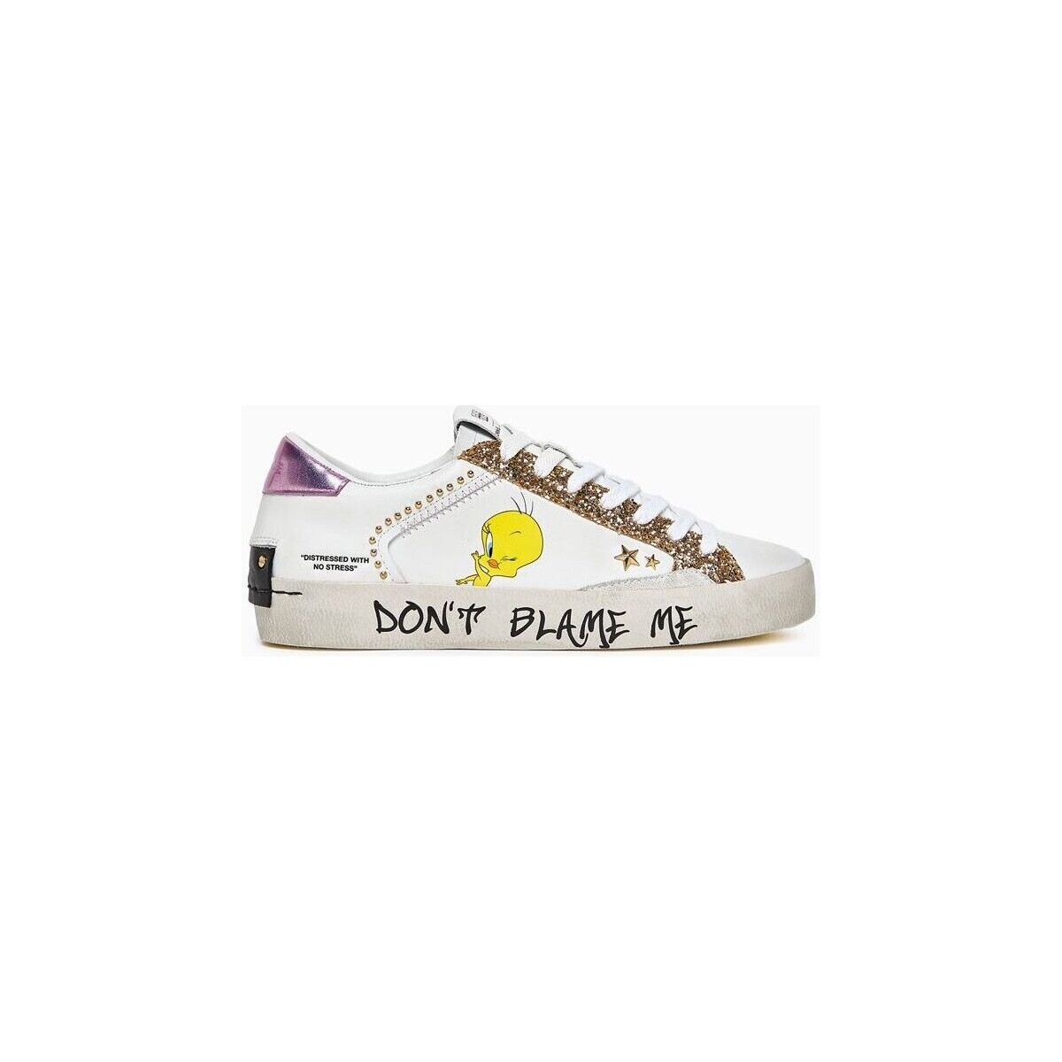 Scarpe Donna Sneakers Crime London DISTRESSED LIMITED 88006-PP6 WHITE/YELLOW Bianco