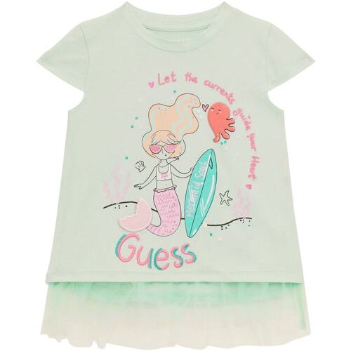 Abbigliamento Bambina T-shirt maniche corte Guess T-shirt in cotone con logo paillettes K4GI18K6YW1 Verde