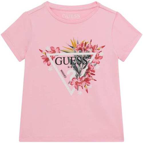 Abbigliamento Bambina T-shirt maniche corte Guess T-shirt in cotone  a maniche corte logo floreale K4GI02K6YW4 Rosa