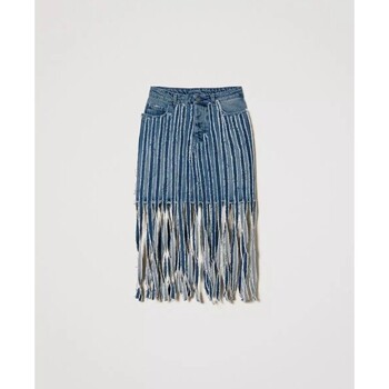 Abbigliamento Donna Gonne Twinset Actitude Minigonna in jeans con frange 241AP2481 Blu