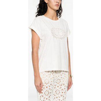 Twin Set T-SHIRT CON OVAL T IN PIZZO Bianco