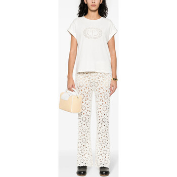 Twin Set T-SHIRT CON OVAL T IN PIZZO Bianco