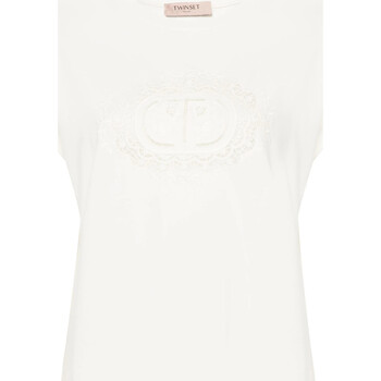 Abbigliamento Donna T-shirt & Polo Twin Set T-SHIRT CON OVAL T IN PIZZO Bianco