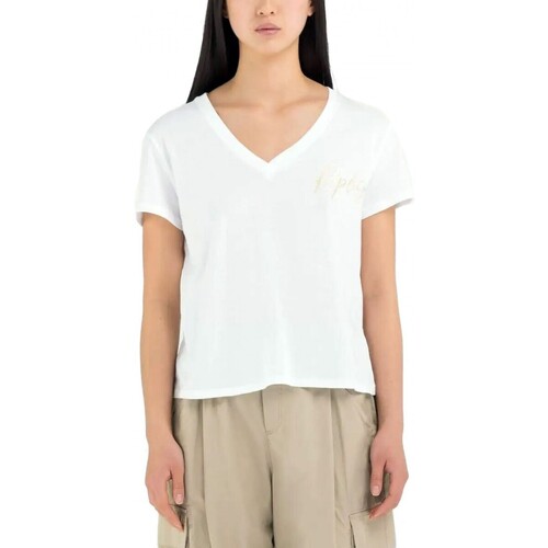 Abbigliamento Donna T-shirt & Polo Replay T-Shirt Con Scollo A V Bianca Bianco