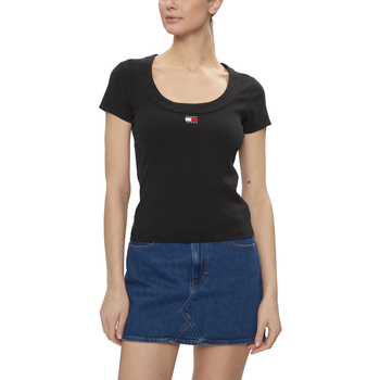 Abbigliamento Donna T-shirt maniche corte Tommy Hilfiger SLIM BADGE RIB DW0DW17396 Nero