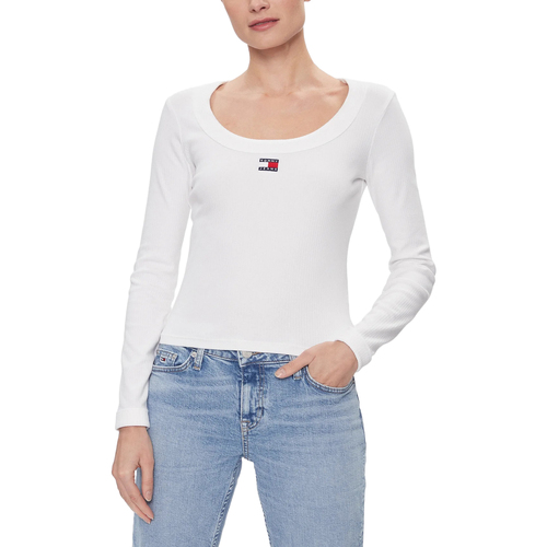 Abbigliamento Donna T-shirts a maniche lunghe Tommy Hilfiger SLIM BADGE RIB DW0DW17397 Bianco
