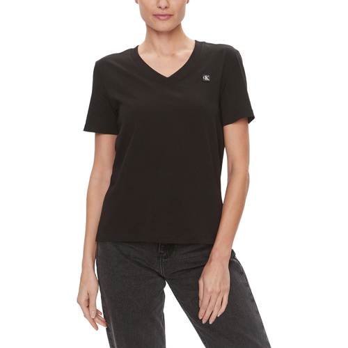 Abbigliamento Donna T-shirt maniche corte Calvin Klein Jeans EMBRO BADGE V-NEC J20J222560 Nero