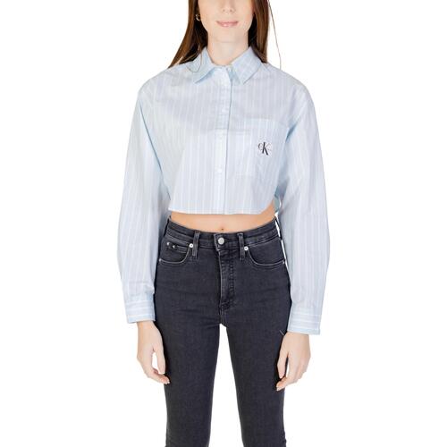 Abbigliamento Donna Camicie Calvin Klein Jeans WOVEN LABEL CROPPED J20J222614 Blu