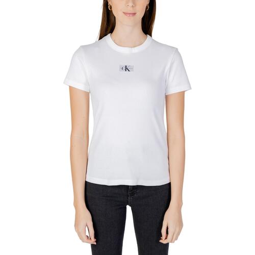 Abbigliamento Donna T-shirt maniche corte Calvin Klein Jeans WOVEN LABEL RIB J20J222687 Bianco