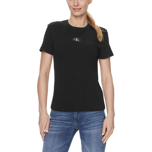 Abbigliamento Donna T-shirt maniche corte Calvin Klein Jeans WOVEN LABEL RIB J20J222687 Nero