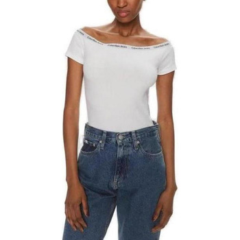 Abbigliamento Donna T-shirt maniche corte Calvin Klein Jeans LOGO ELASTIC BARDOT J20J223098 Bianco