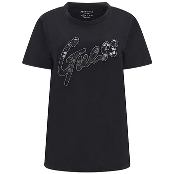Abbigliamento Donna T-shirt maniche corte Guess LACE LOGO EASY W4RI25 K9RM1 Nero