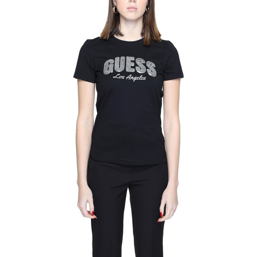 Abbigliamento Donna T-shirt maniche corte Guess RN SEQUINS LOGO W4GI31 I3Z14 Nero