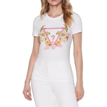 Abbigliamento Donna T-shirt maniche corte Guess CN TROPICAL TRIANGLE W4GI62 J1314 Bianco