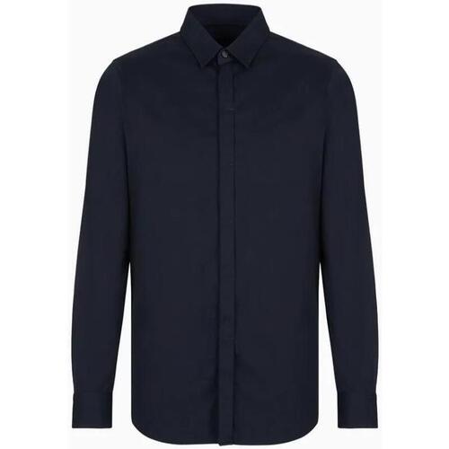 Abbigliamento Uomo Camicie maniche lunghe Armani Exchange Camicia slim fit in satin stretch 8NZCBDZN10Z Blu
