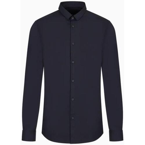 Abbigliamento Uomo Camicie maniche lunghe Armani Exchange Camicia regular fit in cotone satinato 8NZC49ZNYXZ Blu