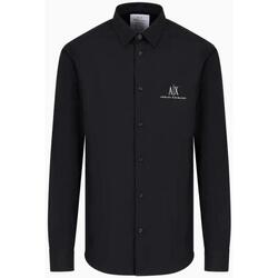 Abbigliamento Uomo Camicie maniche lunghe Armani Exchange Camicia con logo in popeline 8NZCP2ZNBJZ Nero