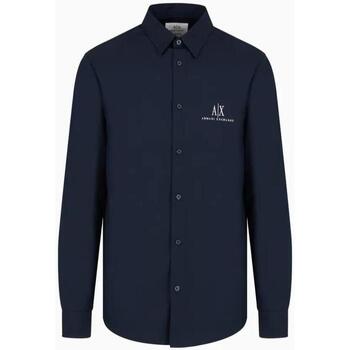 Abbigliamento Uomo Camicie maniche lunghe Armani Exchange Camicia con logo in popeline 8NZCP2ZNBJZ Blu