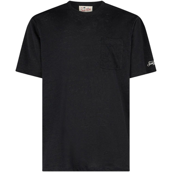 Image of T-shirt & Polo Mc2 Saint Barth T-shirt nera con logo in jersey di lino
