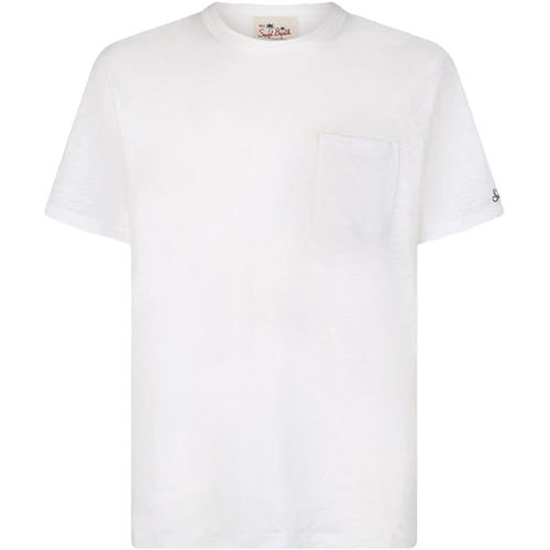 Abbigliamento Uomo T-shirt & Polo Mc2 Saint Barth T-shirt bianca con logo in jersey di lino 