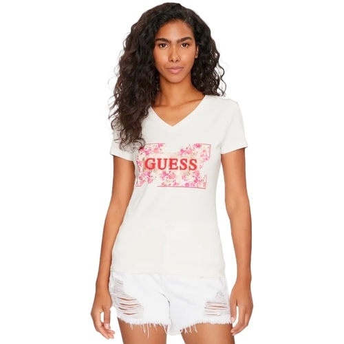 Abbigliamento Donna T-shirt maniche corte Guess Fleurs Bianco