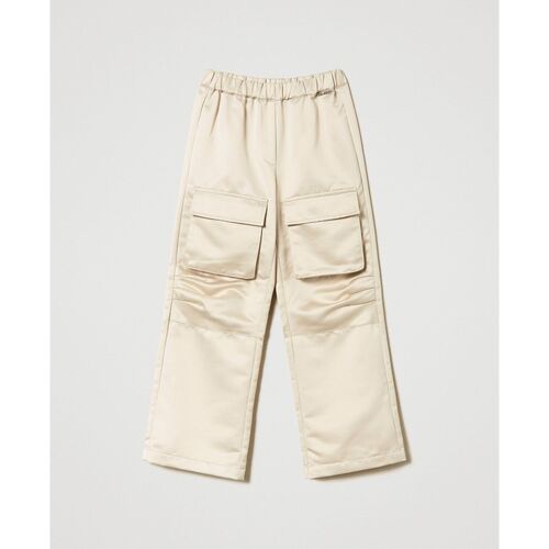 Abbigliamento Bambina Pantalone Cargo Twin Set Pantaloni in raso con tasche utility 241GJ2102 Beige