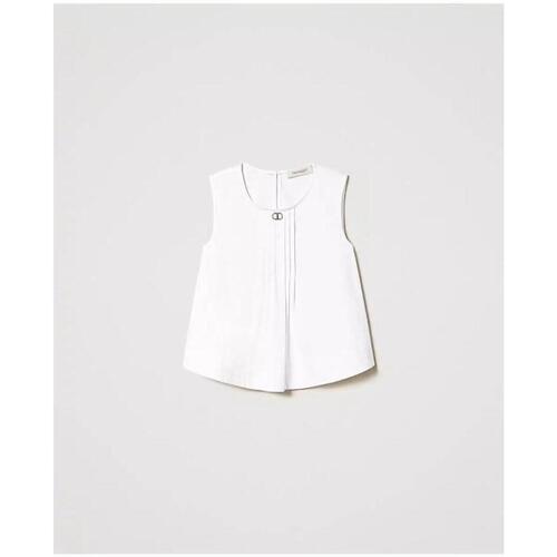 Abbigliamento Bambina Top / Blusa Twin Set Top con pieghe davanti 241GJ2220 Bianco