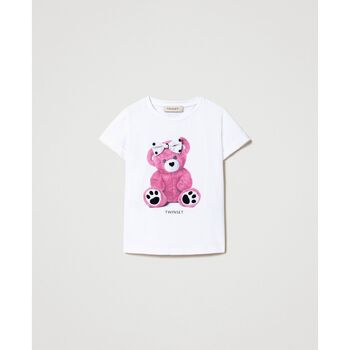 Image of T-shirt Twin Set T-shirt con stampa e fiocco a pois 241GJ2246
