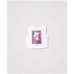 Abbigliamento Bambina Top / T-shirt senza maniche Twin Set Top cropped con stampa 241GJ2244 Bianco