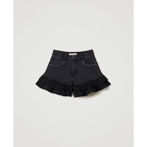 Abbigliamento Bambina Shorts / Bermuda Twin Set Shorts in jeans nero con volant 241GJ2261 Nero