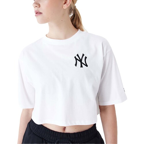 Abbigliamento Donna T-shirt maniche corte New-Era Mlb Le Crop Tee Neyyan  Whiblk Bianco