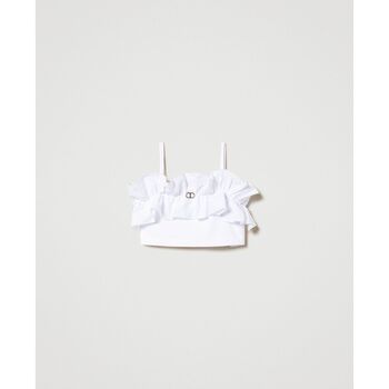 Abbigliamento Bambina Top / T-shirt senza maniche Twin Set Top con volant in popeline 241GJ2040 Bianco