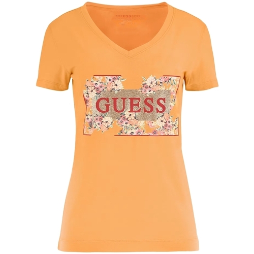 Abbigliamento Donna T-shirt maniche corte Guess Fleurs Arancio