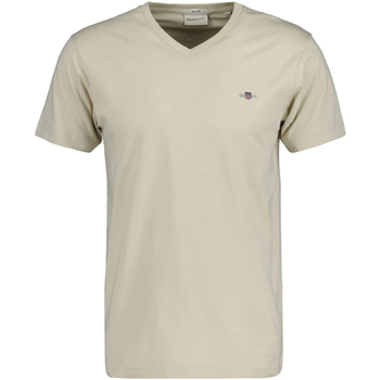 Abbigliamento Uomo T-shirt maniche corte Gant Slim Shield V-Neck Tee Beige
