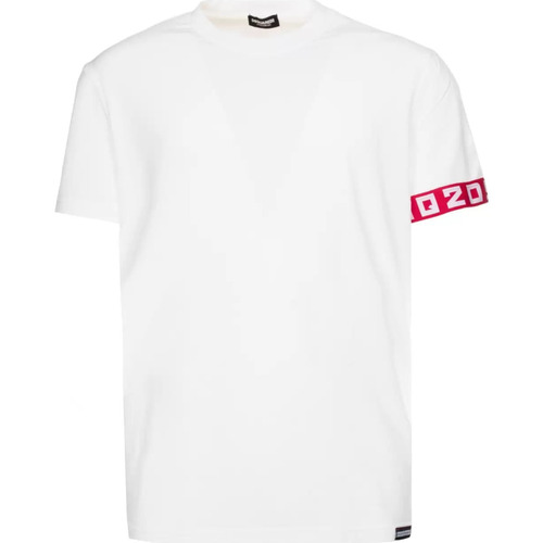 Abbigliamento Uomo T-shirt & Polo Dsquared tshirt bianca logo stripe rosso Bianco