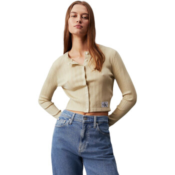 Abbigliamento Donna T-shirts a maniche lunghe Calvin Klein Jeans WOVEN LABEL SWEATER CARDIGAN Verde