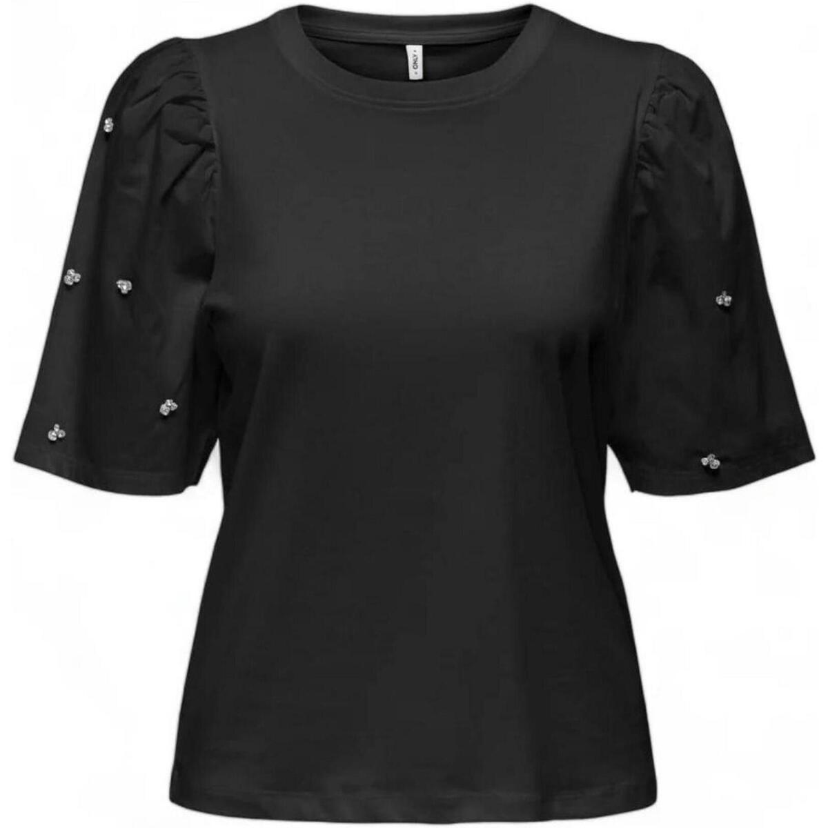 Abbigliamento Donna T-shirt maniche corte Only ONLLINA S/S PUFF SHINE TOP JRS 15315551 Nero