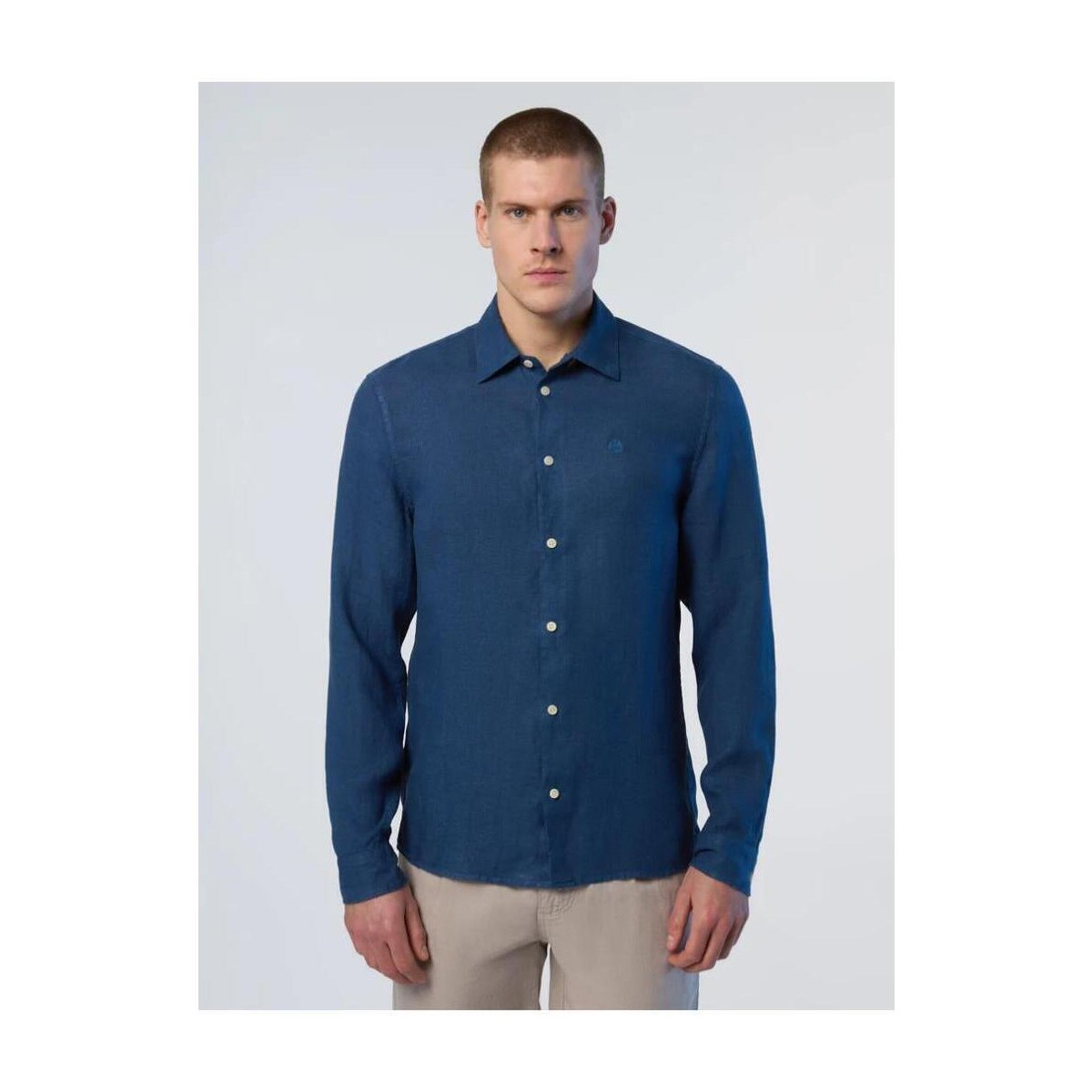 Abbigliamento Uomo Camicie maniche lunghe North Sails Camicia in puro lino collo alla francese 664300 Blu