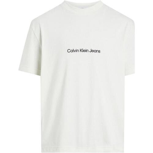 Abbigliamento Uomo Polo maniche lunghe Calvin Klein Jeans SQUARE FREQUENCY J30J325492 Bianco